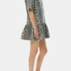 Leopard Open-back Mini Denim Dress
