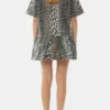 Leopard Open-back Mini Denim Dress