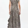 Leopard Stretch Sequins Long Dress