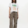 Leopard Washed Cotton Canvas Drawstring Pants