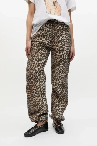 Leopard Washed Cotton Canvas Drawstring Pants