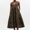 Metallic Cloque Long Dress