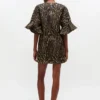 Metallic Cloque Mini Ruffle Dress