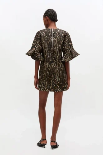 Metallic Cloque Mini Ruffle Dress