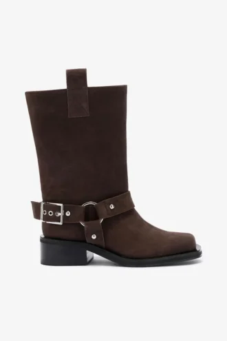 Mid Shaft Biker Boot in Brown Suede