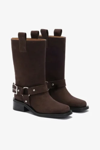 Mid Shaft Biker Boot in Brown Suede