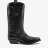 Mid Shaft Embroidered Western Boots in Black
