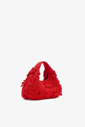 Mini Hobo Bag in Red Crochet