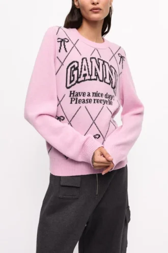 Pink Graphic Bow Sweater