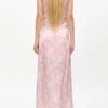 Pink Printed Satin Gathered Dress