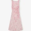 Pink Printed Satin Gathered Dress
