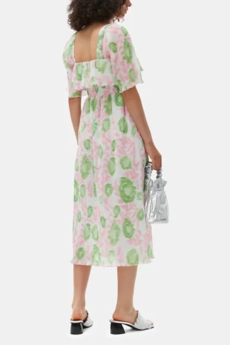 Pleated Georgette Midi Smock Dress