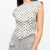 Polka-Dot Satin Corset Blouse