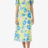 Printed Mesh Puff Sleeve Midi Dress