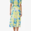 Printed Mesh Puff Sleeve Midi Dress