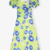 Printed Mesh Puff Sleeve Midi Dress