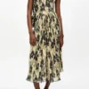 Printed Pleats Smock Midi Straps Dress