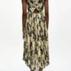 Printed Pleats Smock Midi Straps Dress
