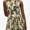 Printed Pleats Smock Midi Straps Dress