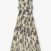 Printed Pleats Smock Midi Straps Dress
