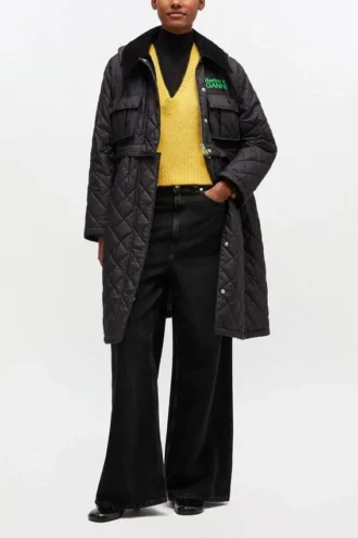 Quilted Long Coat in Black