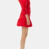 Red Cotton Poplin Gathered U-neck Mini Dress