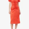 Red Crinkled Satin Midi Dress