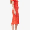 Red Crinkled Satin Midi Dress