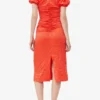 Red Crinkled Satin Midi Dress