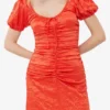 Red Crinkled Satin Midi Dress