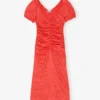Red Crinkled Satin Midi Dress