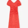 Red Crinkled Satin Midi Dress