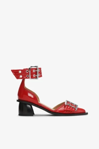 Red Feminine Buckle Open Cut Pumps