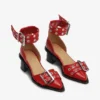 Red Feminine Buckle Open Cut Pumps