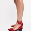 Red Feminine Buckle Open Cut Pumps