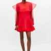 Red Organza Circle Collar Dress