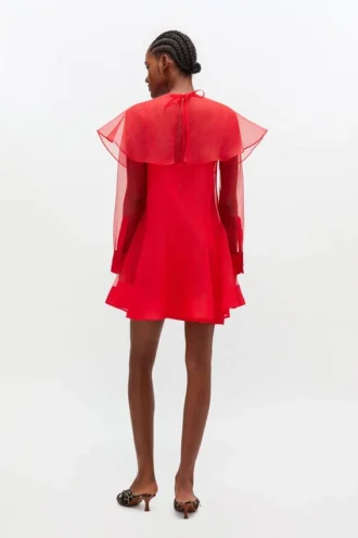 Red Organza Circle Collar Dress