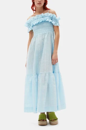 Seersucker Check Smock Maxi Dress