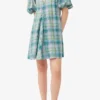 Seersucker Check V-Neck Mini Dress