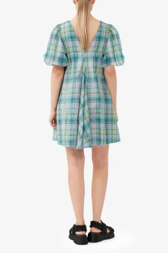 Seersucker Check V-Neck Mini Dress