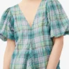 Seersucker Check V-Neck Mini Dress