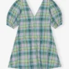 Seersucker Check V-Neck Mini Dress