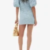 Stretch Jacquard Puff Sleeves Mini Dress