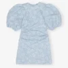 Stretch Jacquard Puff Sleeves Mini Dress