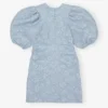 Stretch Jacquard Puff Sleeves Mini Dress