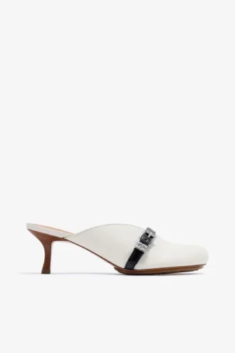 Sue Heeled Mules in white