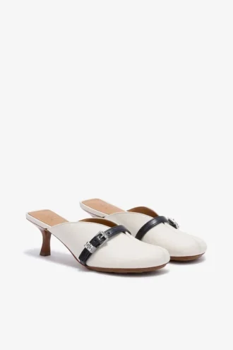 Sue Heeled Mules in white