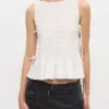 Top in White Smocked Cotton