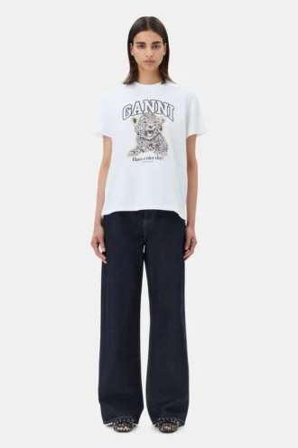 White Basic Jersey Leopard Relaxed T-shirt