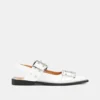 White Wide Welt Buckle Ballerinas